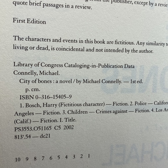 Michael Connelly City of Bones Hardcover First Edition with Dust Jacket 2002 - Picture 5 of 14